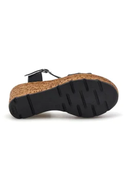 Sandali neri in pelle con zeppa effetto sughero e cinturino Pittarello 29733002