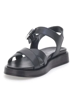 Sandali neri in pelle con fascette incrociate e fibbia Pittarello Focus 28065PE