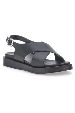 Sandali neri in pelle design minimal Pittarello Focus 28058