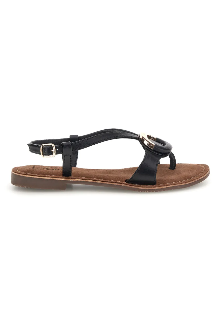 Sandali neri in vera pelle con decoro circolare frontale Pittarello look IF6532