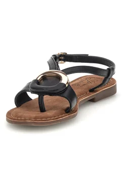 Sandali neri in vera pelle con decoro circolare frontale Pittarello look IF6532