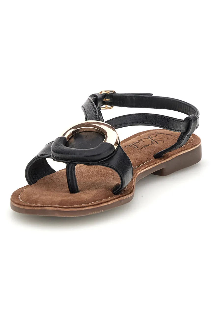 Sandali neri in vera pelle con decoro circolare frontale Pittarello look IF6532