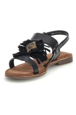 Sandali neri in vera pelle con frange Pittarello look IF10277