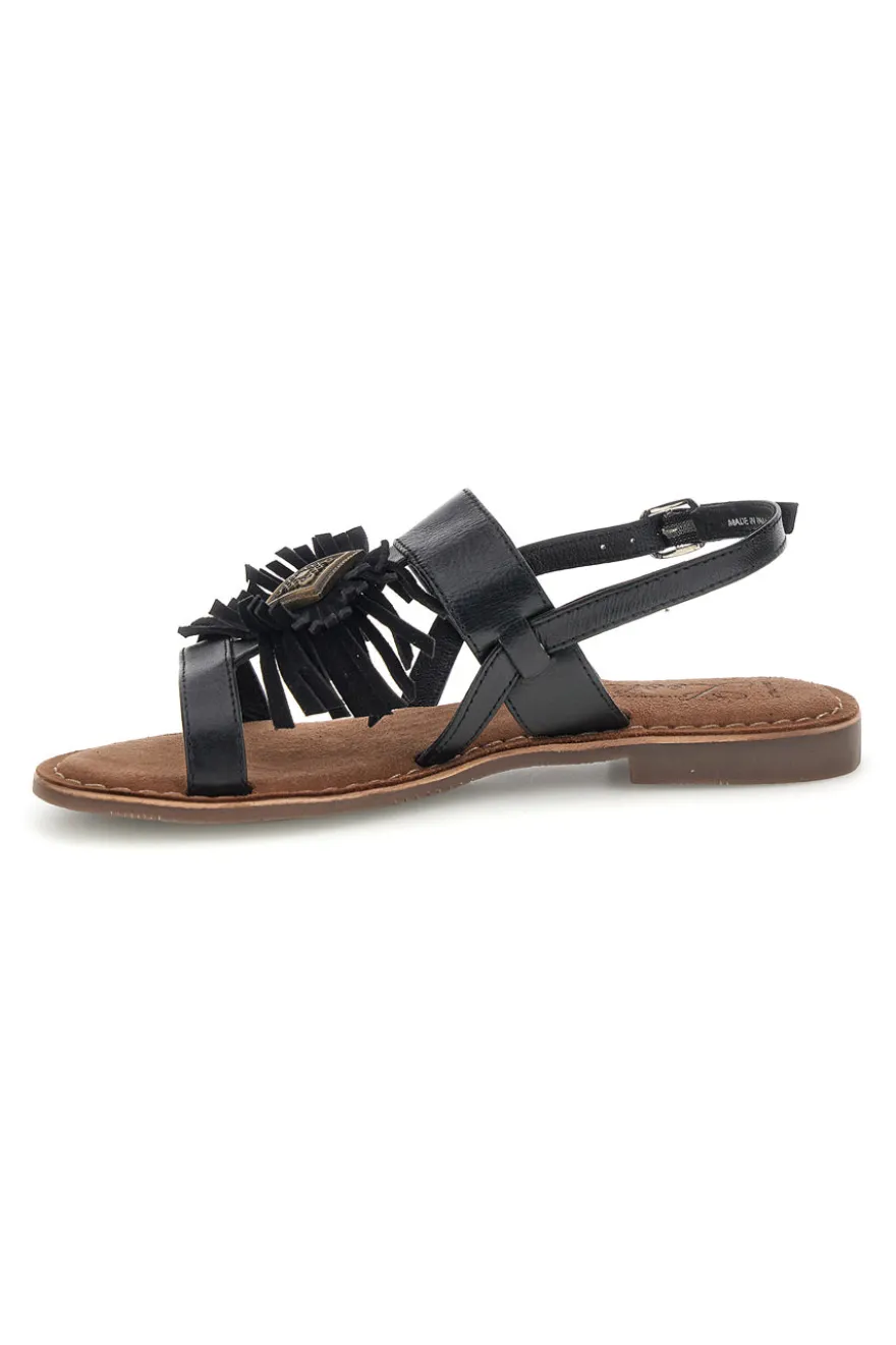 Sandali neri in vera pelle con frange Pittarello look IF10277