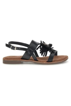 Sandali neri in vera pelle con frange Pittarello look IF10277