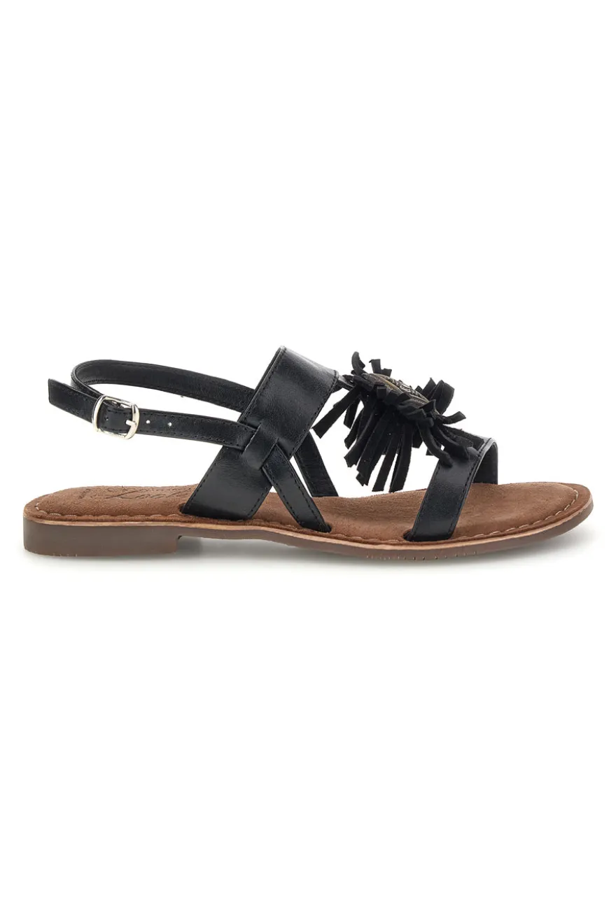 Sandali neri in vera pelle con frange Pittarello look IF10277