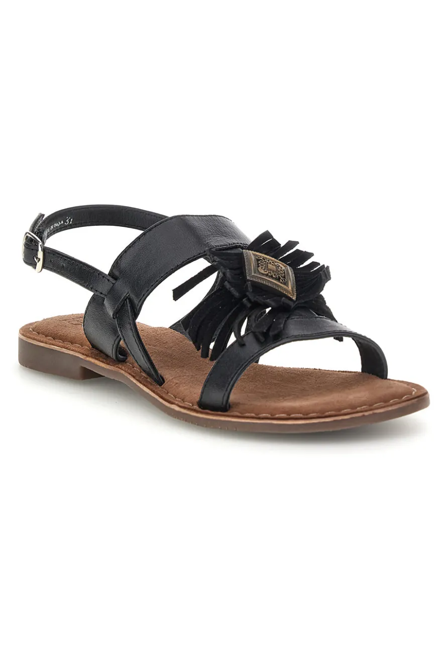 Sandali neri in vera pelle con frange Pittarello look IF10277