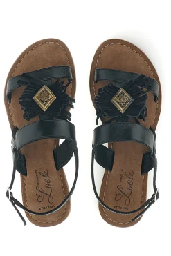 Sandali neri in vera pelle con frange Pittarello look IF10277
