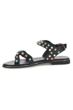 Sandali neri in vera pelle con borchie multicolor Pittarello look IF6980