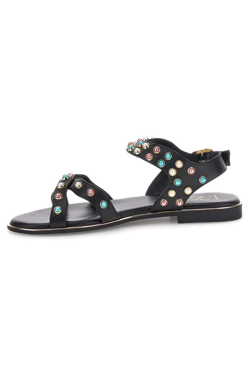Sandali neri in vera pelle con borchie multicolor Pittarello look IF6980
