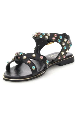 Sandali neri in vera pelle con borchie multicolor Pittarello look IF6980