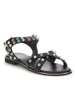 Sandali neri in vera pelle con borchie multicolor Pittarello look IF6980