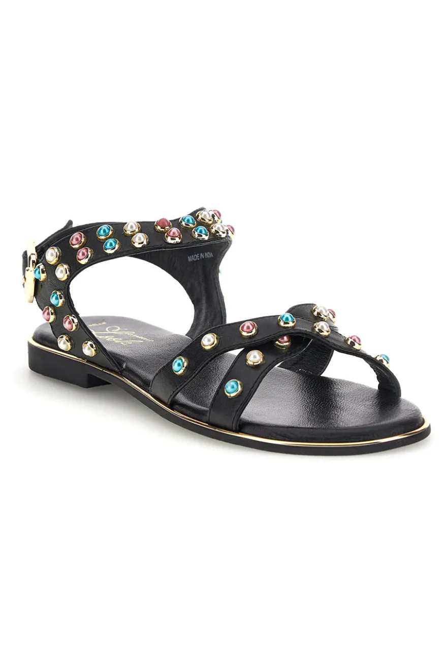 Sandali neri in vera pelle con borchie multicolor Pittarello look IF6980