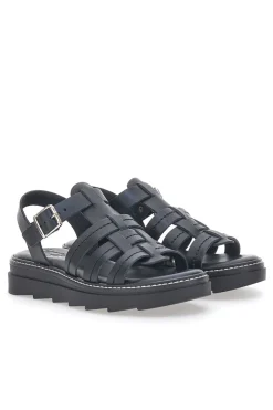 Sandali Neri in Vera Pelle Made in Italy PITTARELLO ROCK 15432