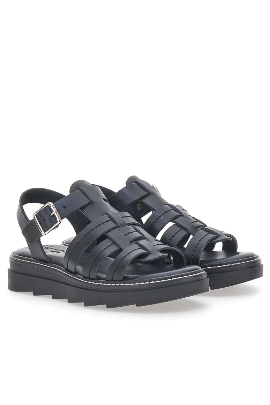 Sandali Neri in Vera Pelle Made in Italy PITTARELLO ROCK 15432