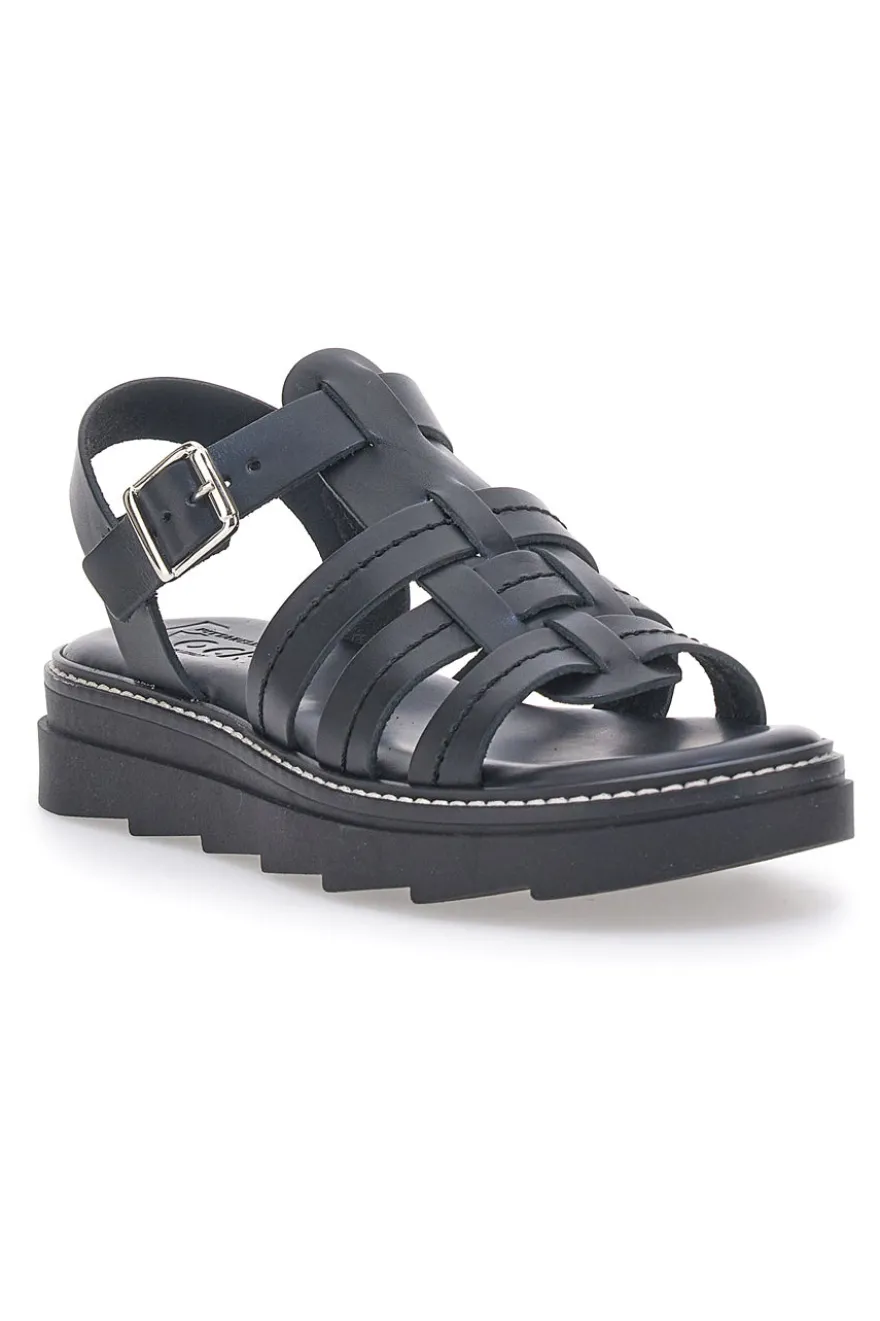 Sandali Neri in Vera Pelle Made in Italy PITTARELLO ROCK 15432
