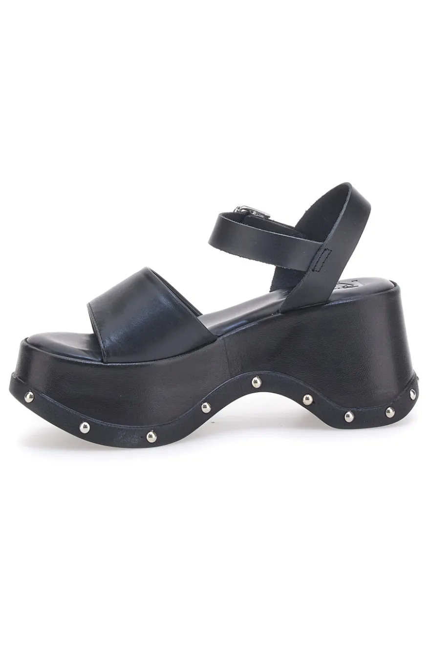 Sandali Neri In Vera Pelle con Platform Alto PITTARELLO ROCK 15777/Z