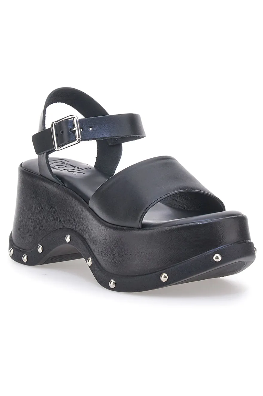 Sandali Neri In Vera Pelle con Platform Alto PITTARELLO ROCK 15777/Z