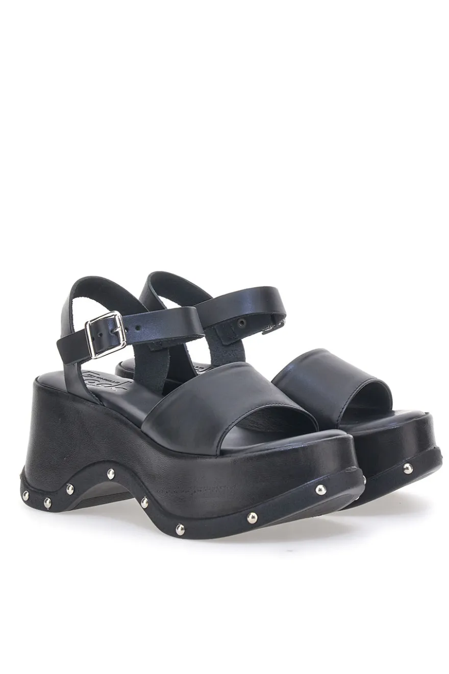 Sandali Neri In Vera Pelle con Platform Alto PITTARELLO ROCK 15777/Z