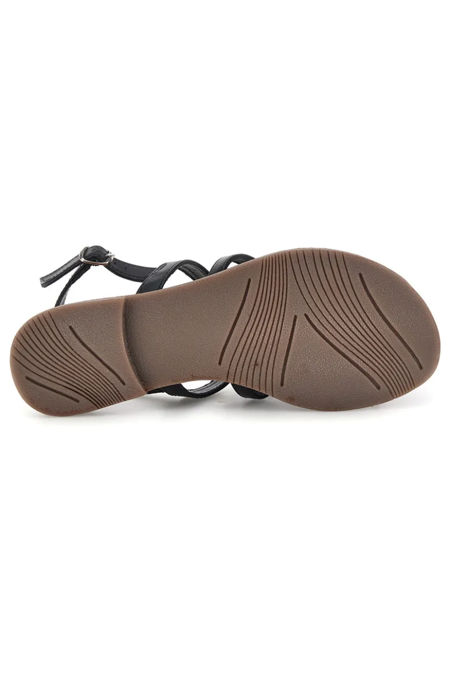 Sandali neri in vera pelle con frange e decoro frontale Pittarello look IF8162