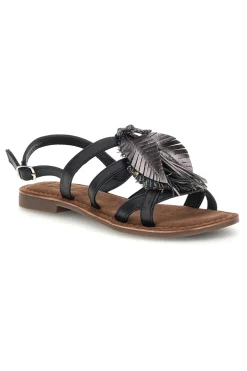 Sandali neri in vera pelle con frange e decoro frontale Pittarello look IF8162