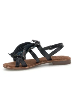 Sandali neri in vera pelle con frange e decoro frontale Pittarello look IF8162