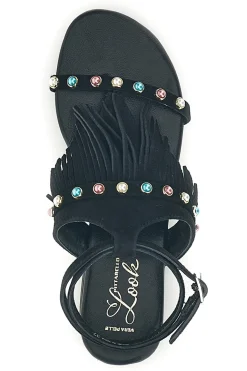 Sandali neri in vera pelle infradito con frange e borchie Pittarello look IF6856