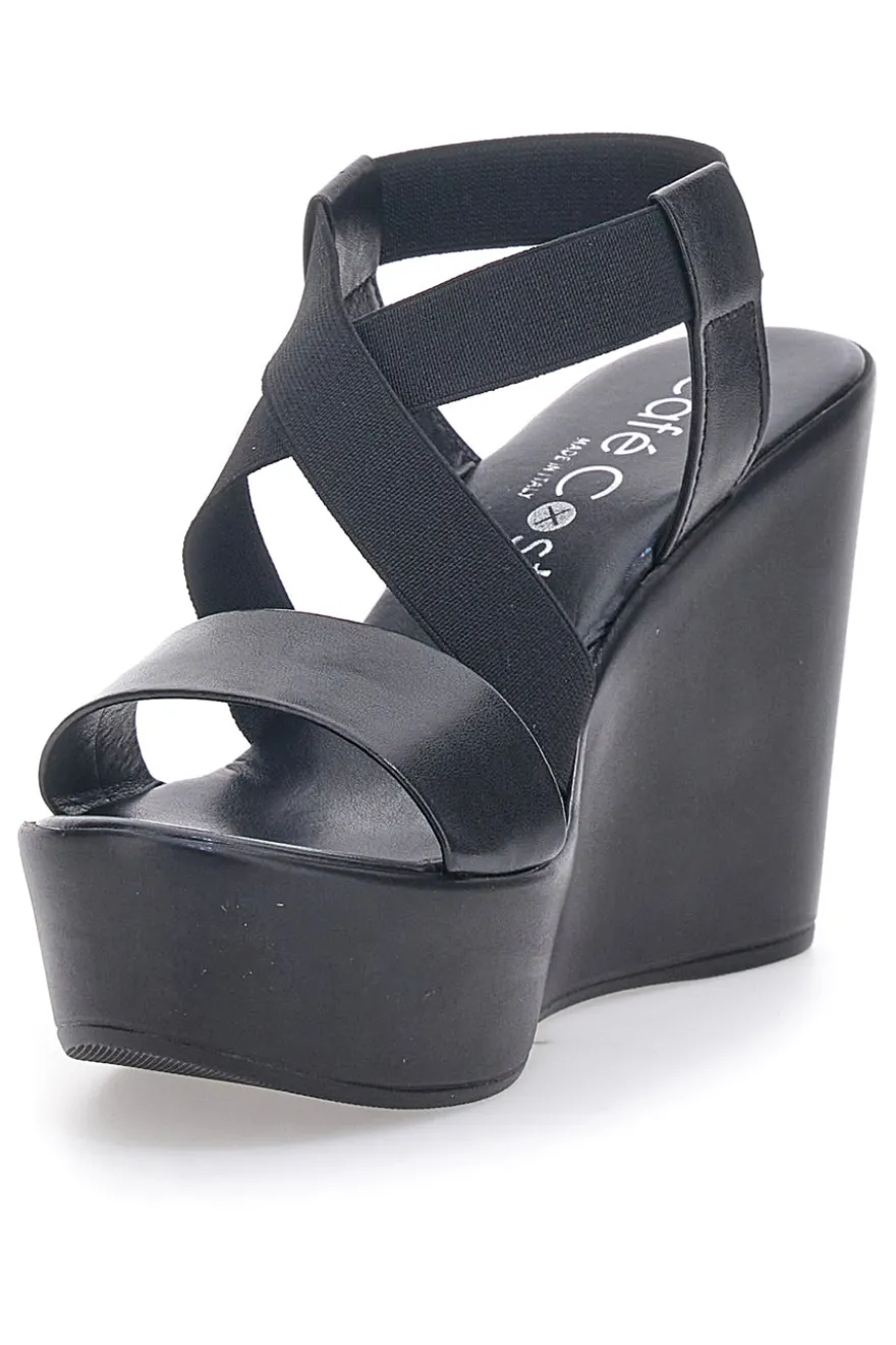 Sandali Neri Made In Italy Con Zeppa Da Donna Cafe' Cost 1