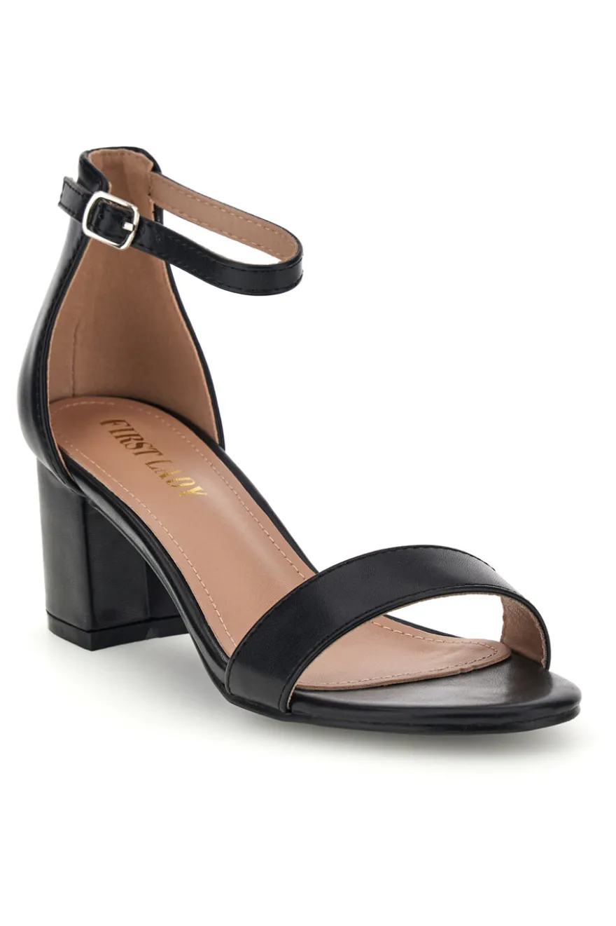 Sandali nero con fascia frontale e tacco largo First lady P695