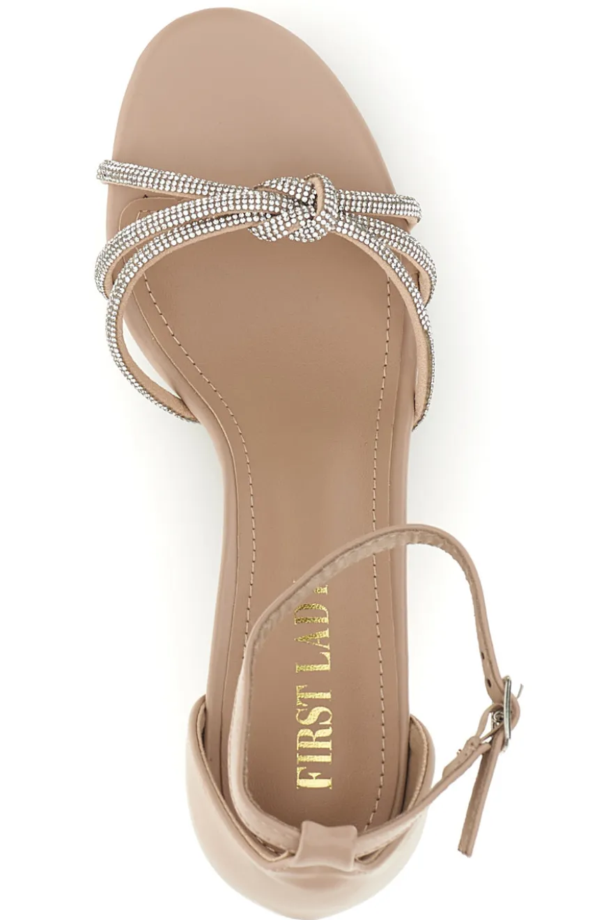 Sandali nude con cinturini brillanti e tacco largo First lady P706