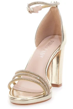 Sandali Oro Aperti Con Tacco E Cinturino First Lady P557