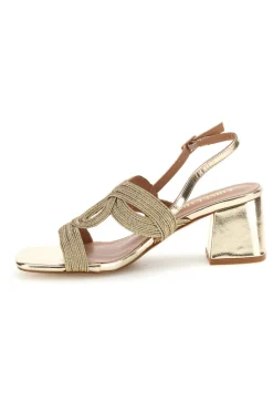 Sandali oro con cinturini intrecciati e tacco largo First lady P696