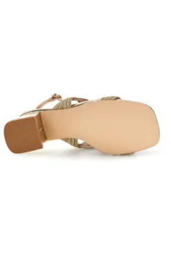 Sandali oro con cinturini intrecciati e tacco largo First lady P696