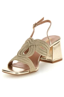 Sandali oro con cinturini intrecciati e tacco largo First lady P696