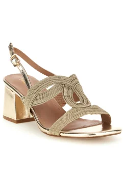 Sandali oro con cinturini intrecciati e tacco largo First lady P696