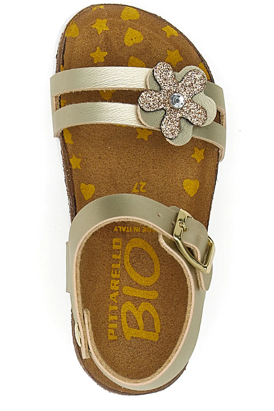 Sandali oro con fiore glitter Pittarello Bio 257A007SR