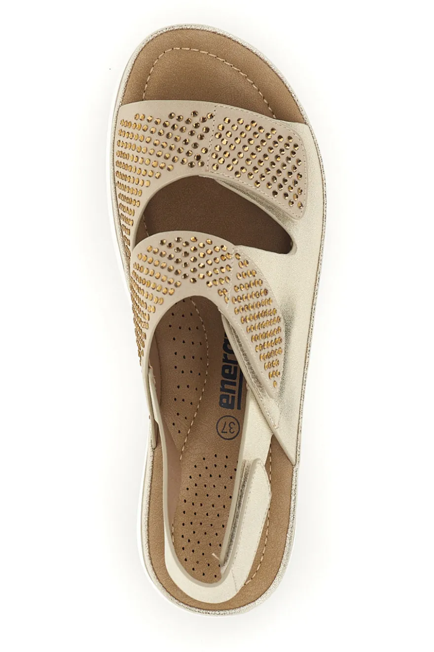 Sandali oro con memory soft e doppio strappo Energy E465
