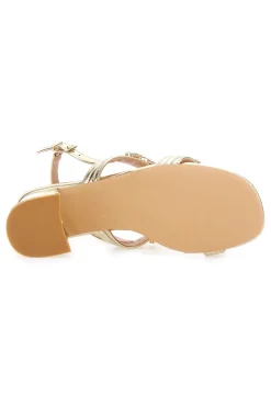 Sandali oro con pietre gioiello e tacco largo Mon Dieu 656