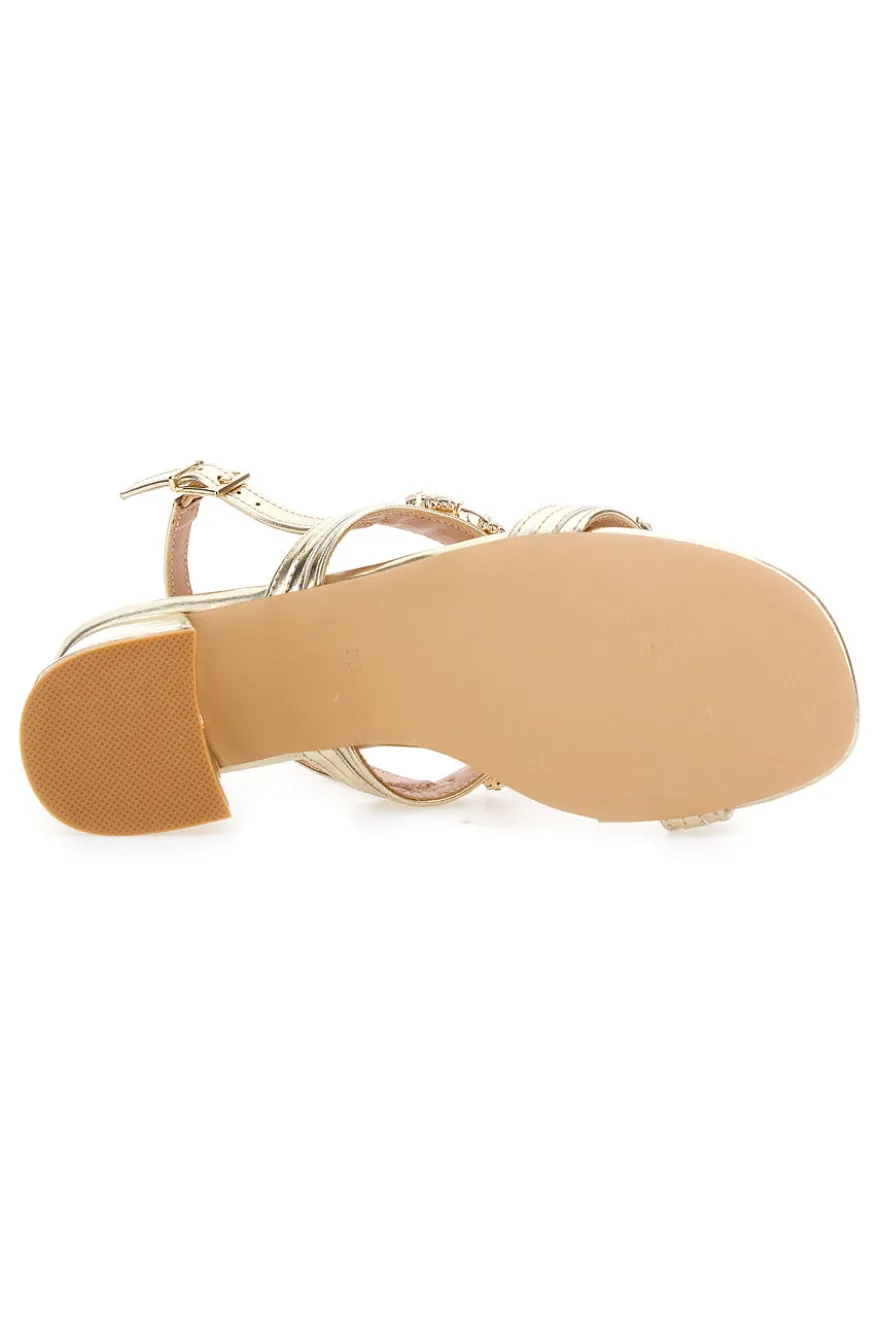 Sandali oro con pietre gioiello e tacco largo Mon Dieu 656