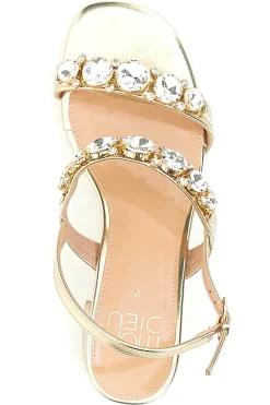 Sandali oro con pietre gioiello e tacco largo Mon Dieu 656