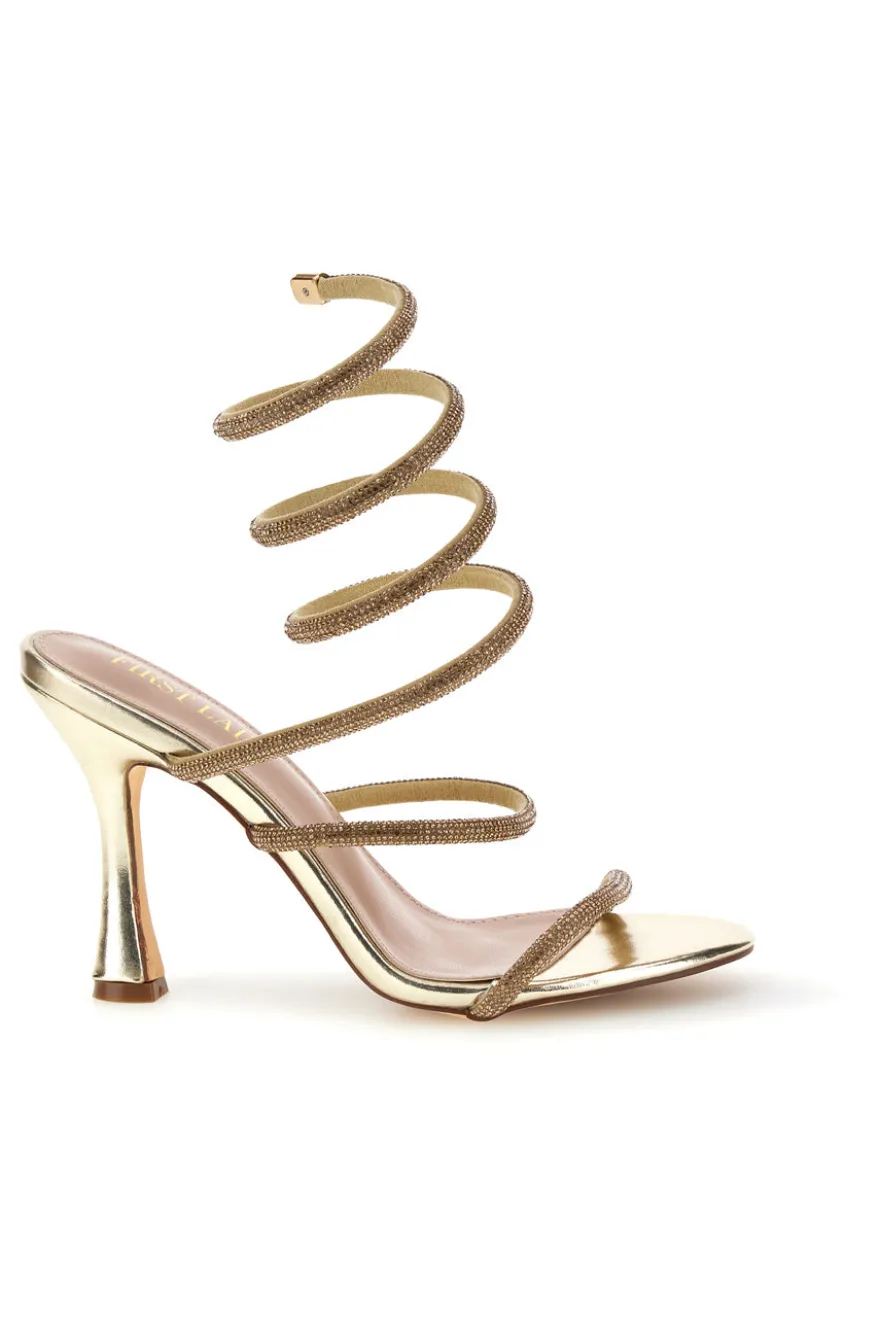 Sandali oro con strass e laccio a spirale First lady P711