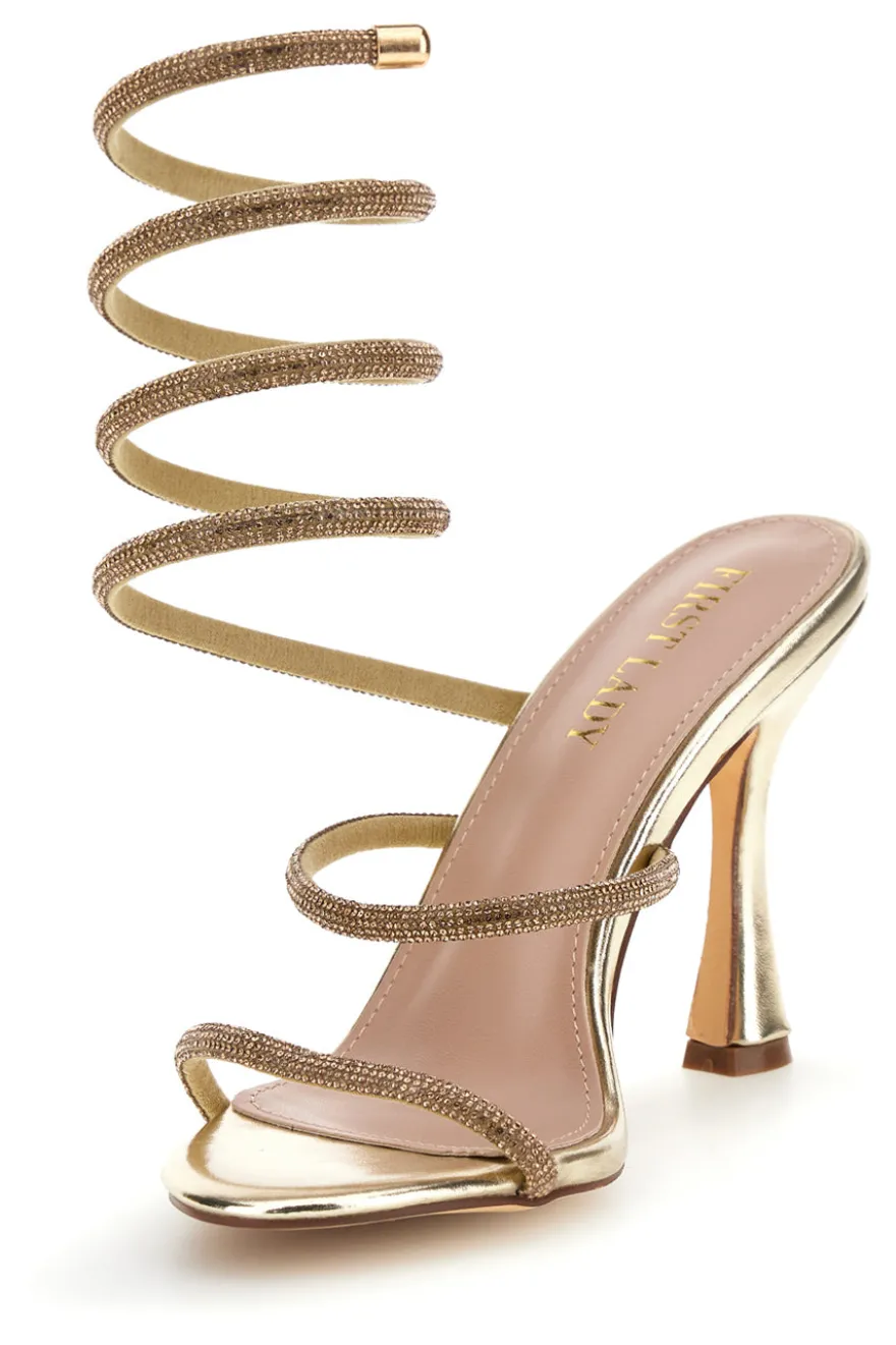 Sandali oro con strass e laccio a spirale First lady P711