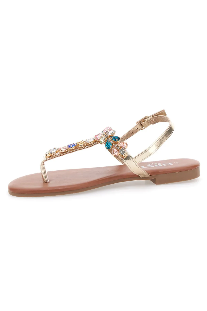 Sandali Oro con Strass The First Chic PRE3008