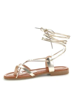 Sandali oro in vera pelle con lacci Prima riga 711