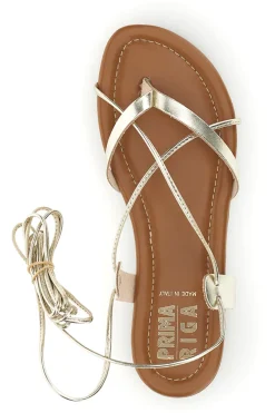 Sandali oro in vera pelle con lacci Prima riga 711