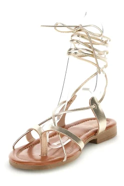 Sandali oro in vera pelle con lacci Prima riga 711