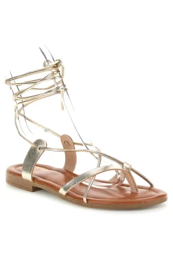 Sandali oro in vera pelle con lacci Prima riga 711
