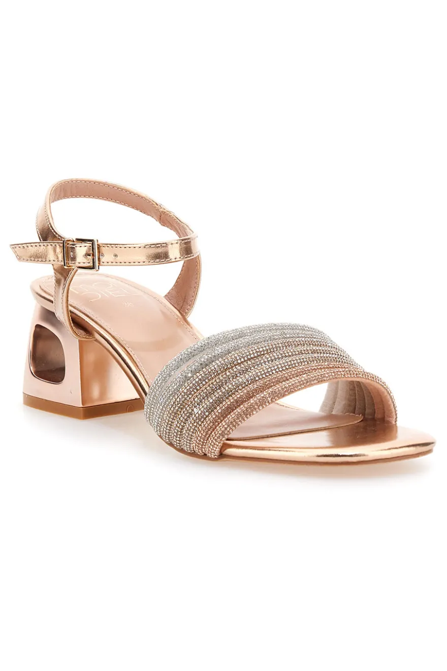 Sandali oro rosa con fascia glitter e tacco geometrico Mon Dieu 1651