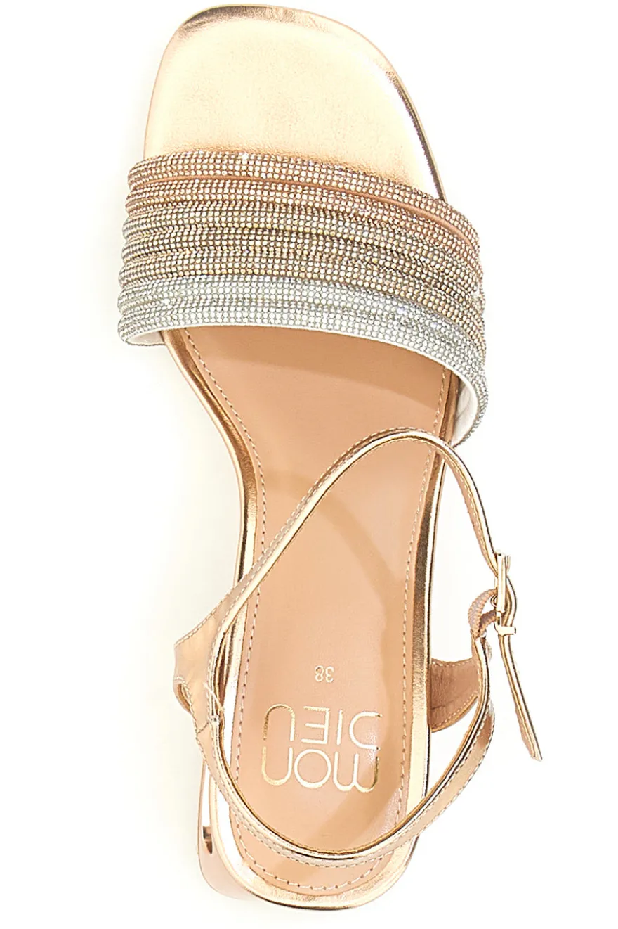 Sandali oro rosa con fascia glitter e tacco geometrico Mon Dieu 1651