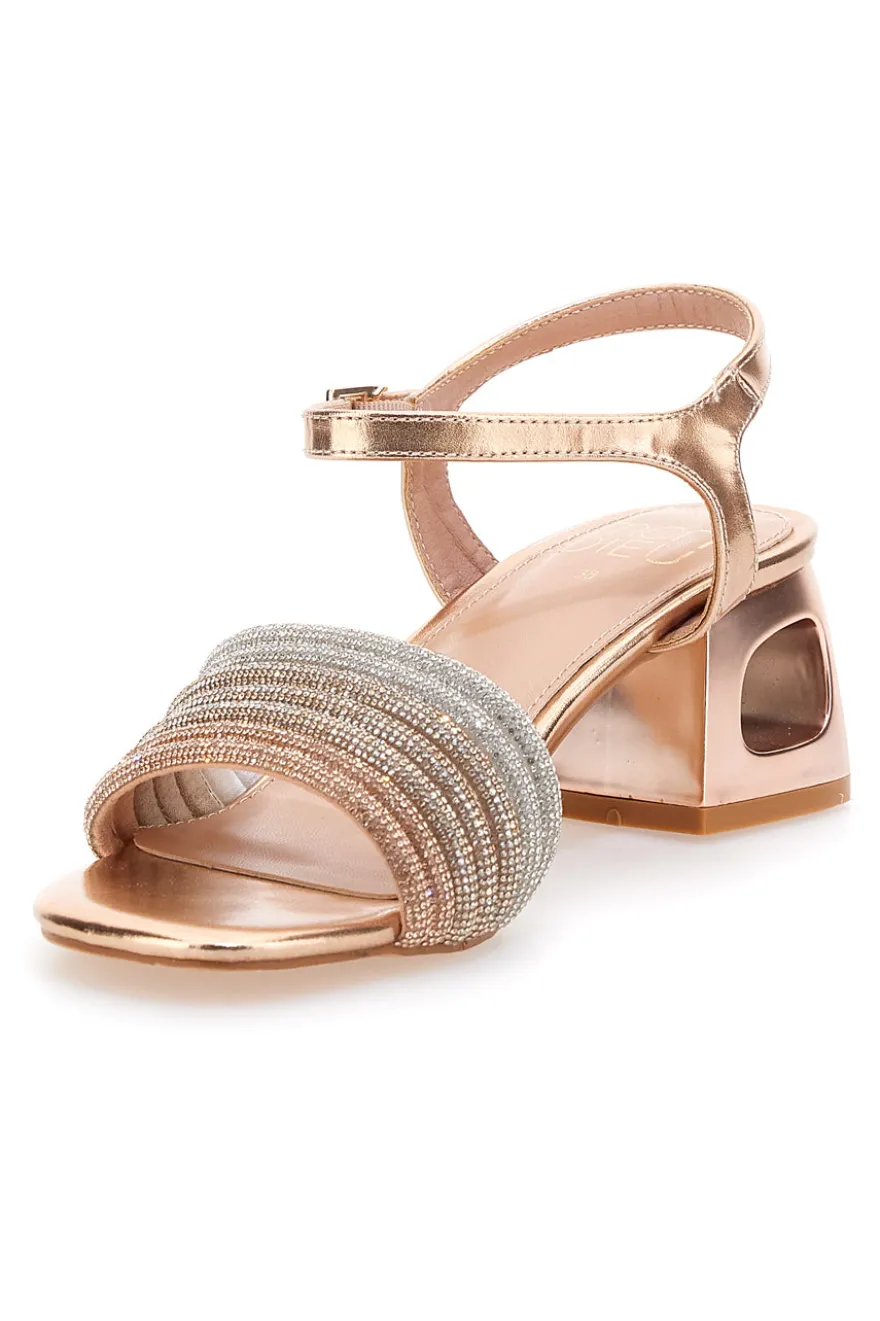 Sandali oro rosa con fascia glitter e tacco geometrico Mon Dieu 1651